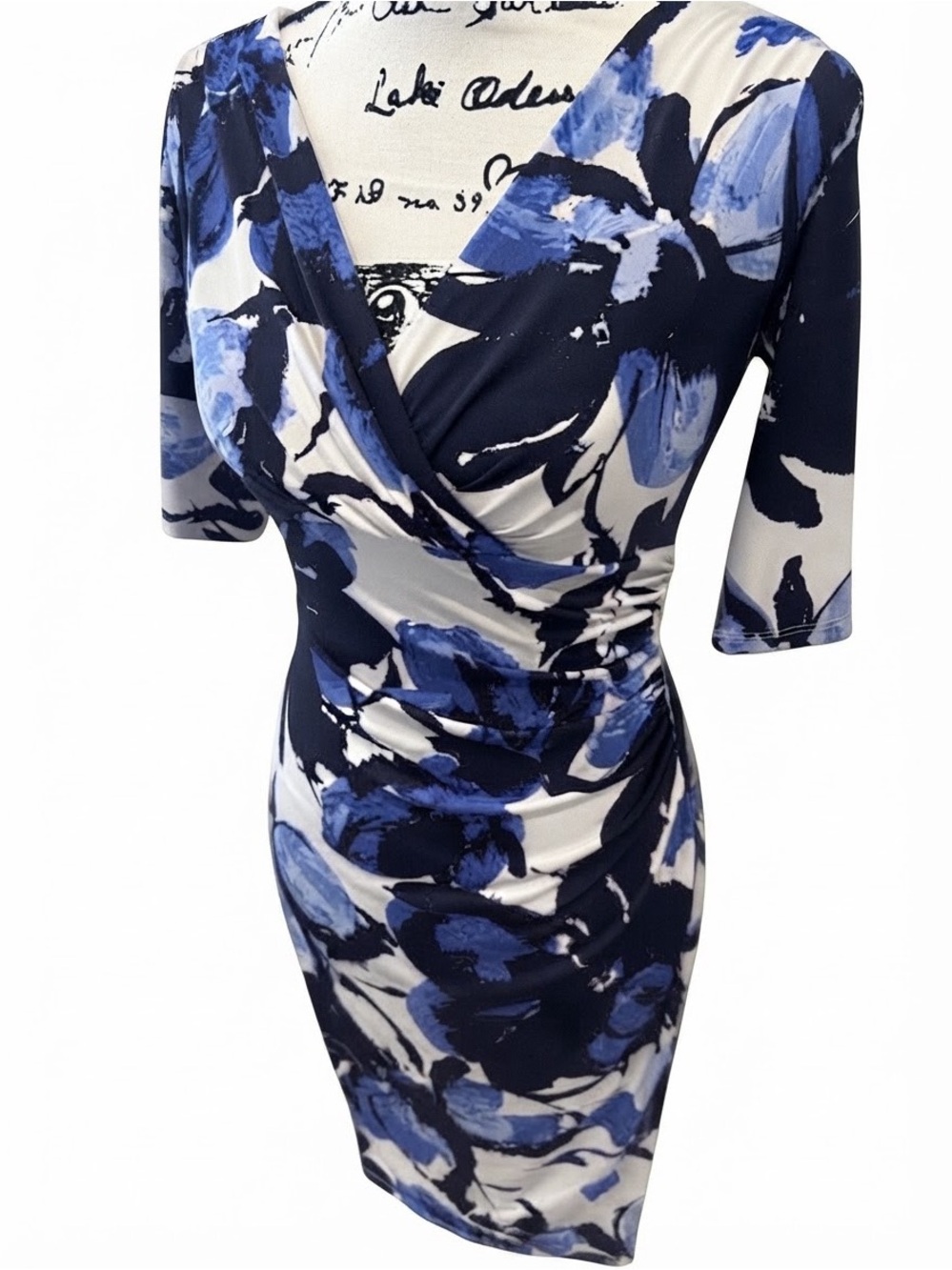 Ralph Lauren Blue and White Floral Wrap-Front Midi Dress